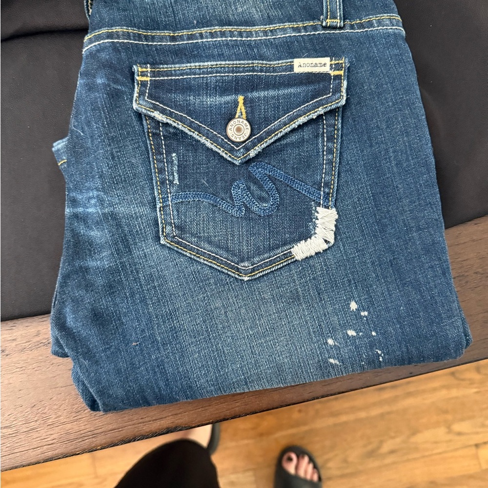 Anoname Blue Distressed Denim Jeans with Western Flap Detail